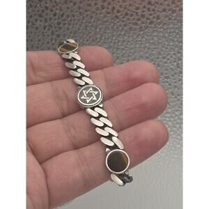 925 Sterling Silver Oxidized Miam Cuban Link Bracelet Jewish Star of David